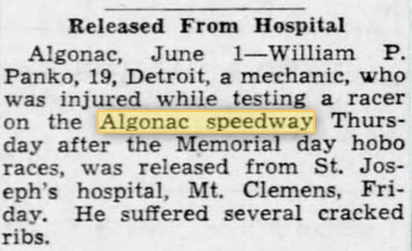 Algonac Speedway - JUNE 1940 ARTICLE ON INJURY AT THE TRACK